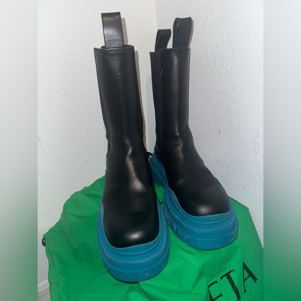 Bottega Veneta Black and Blue Combat Boots